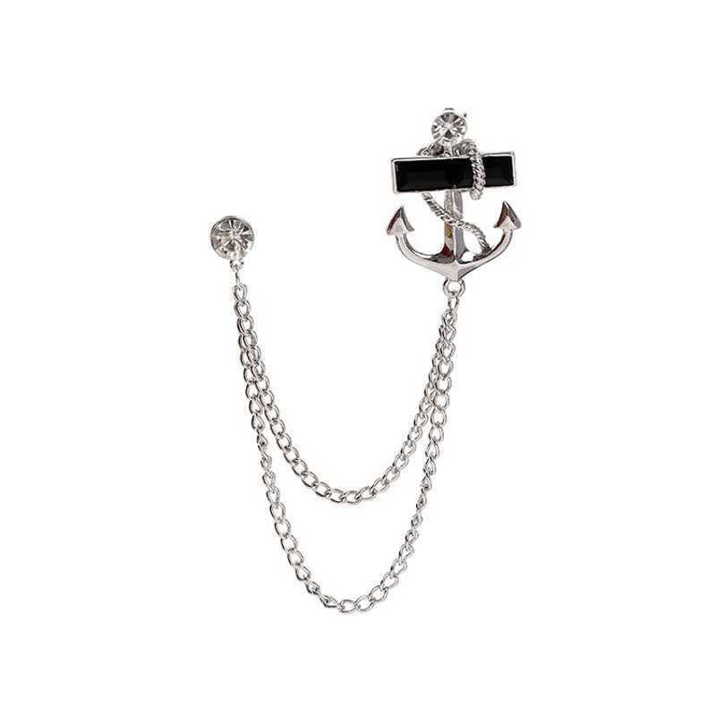 Men's Black Gem Anchor Chain Brooch - image 3