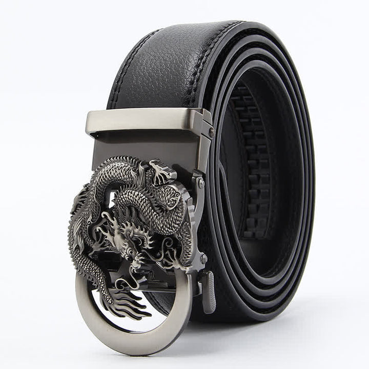 Men's Dragon Business Automatic Ratchet Leather Belt - Silver - 46 - image 0