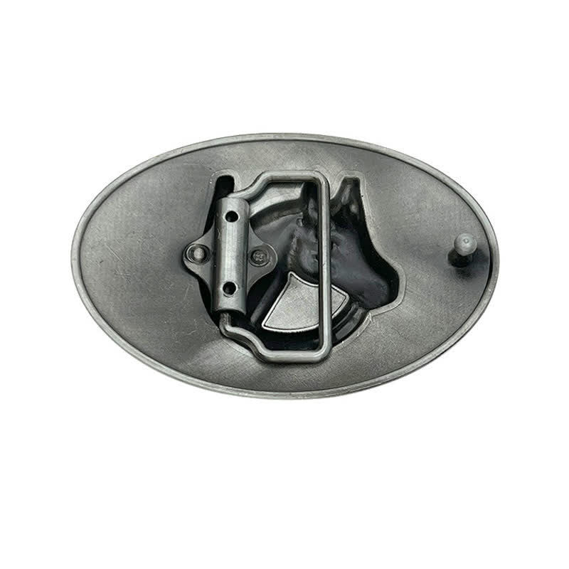 Men's DIY Antique Silver Horseshoe Buckle Leather Belt - image 1