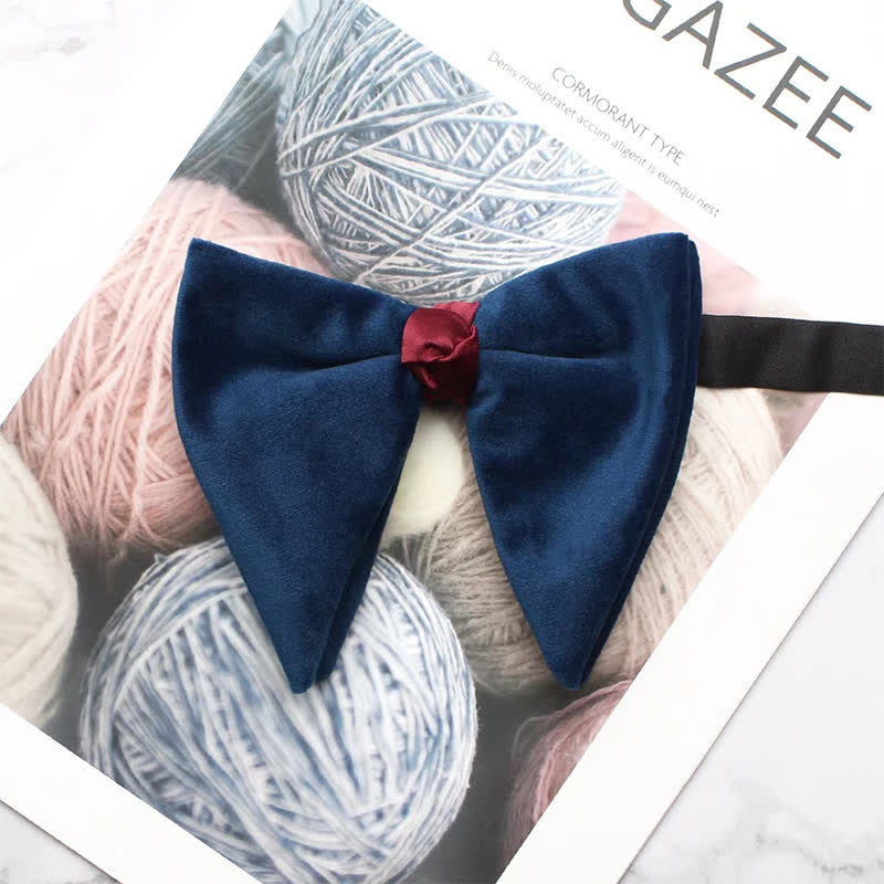 Men's Solid Color Velvet Oversized Pointed Bow Tie - Navy #2 - image 12