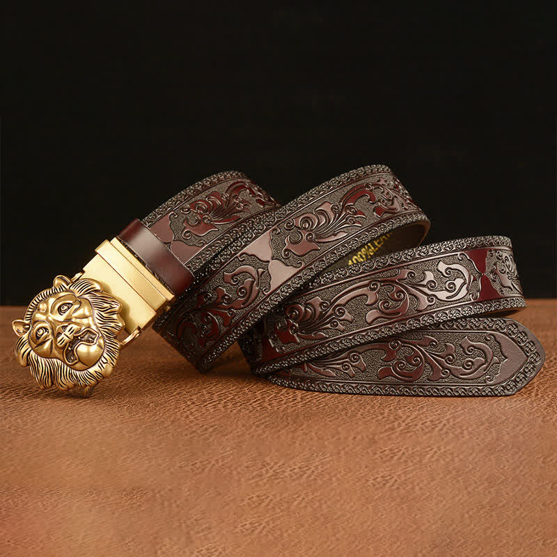 Men's 3D Sculpture Lion Head Leather Belt - image 2
