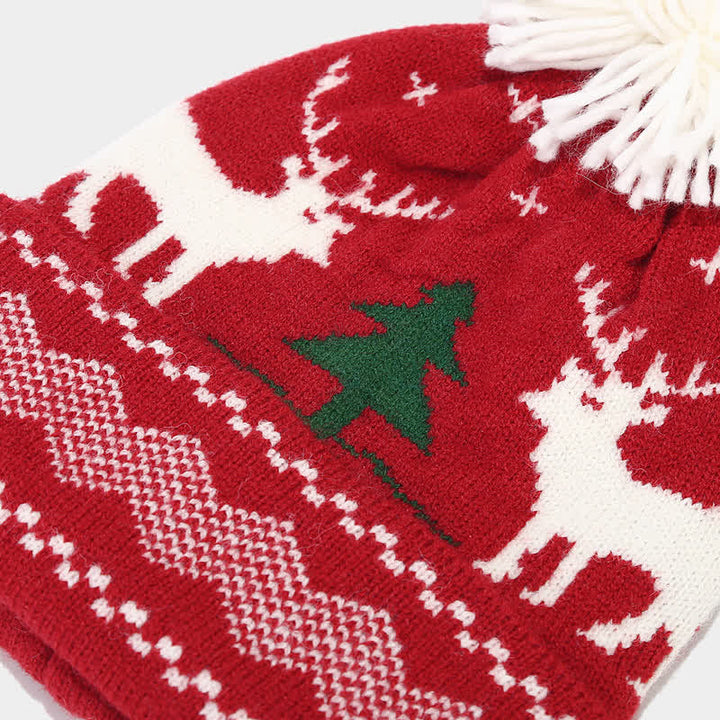 3Pcs Women's Reindeer Tree Jacquard Hat Scarf Gloves Set - image 3