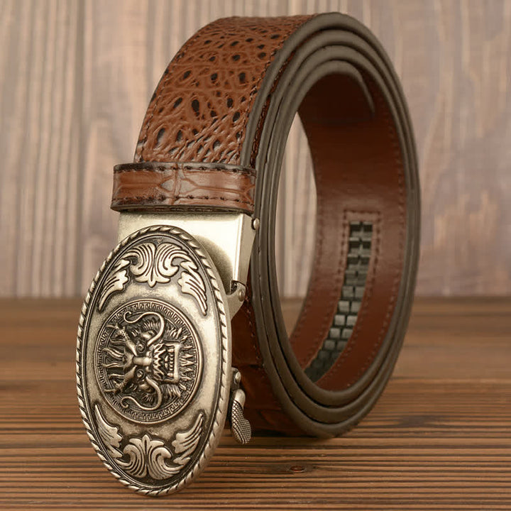 Men's Dragon Head Crocodile Pattern Leather Belt - Silver & Brown - 46 - image 17