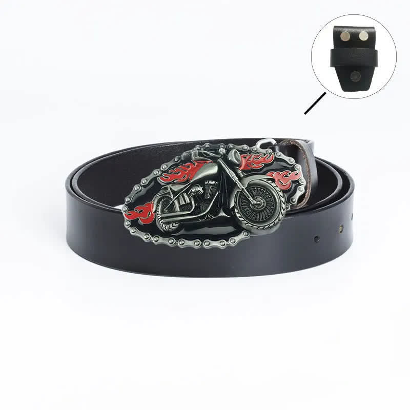 Men's Punk Locomotive Motorcycle Leather Belt - Leather Linker - Black / Black - 46 - image 20