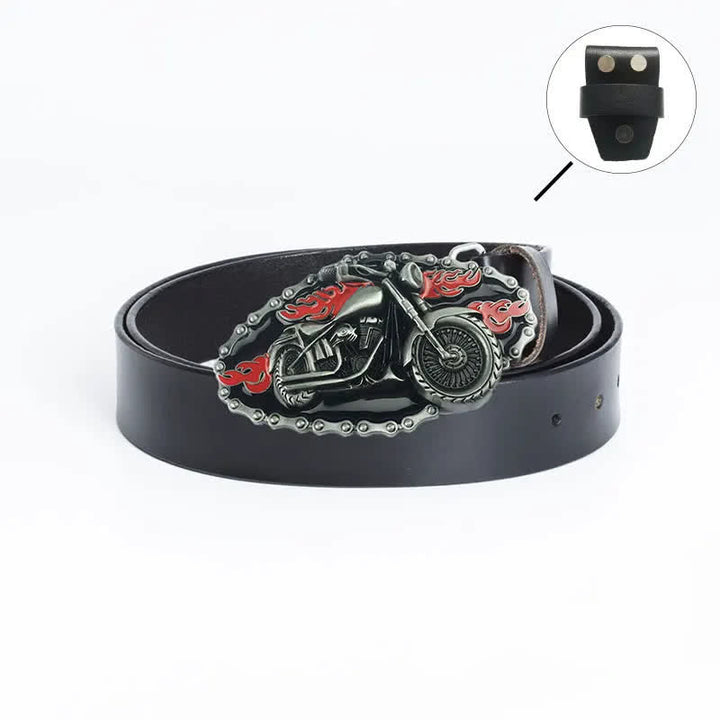 Men's Punk Locomotive Motorcycle Leather Belt - Leather Linker - Black / Black - 46 - image 20