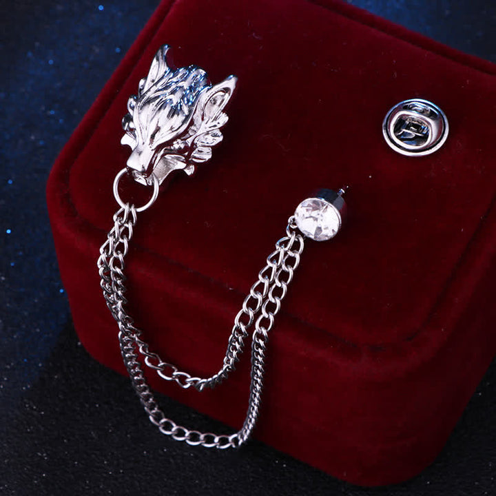 Men's King Of Forest Wolf Chain Brooch - Silver - image 6
