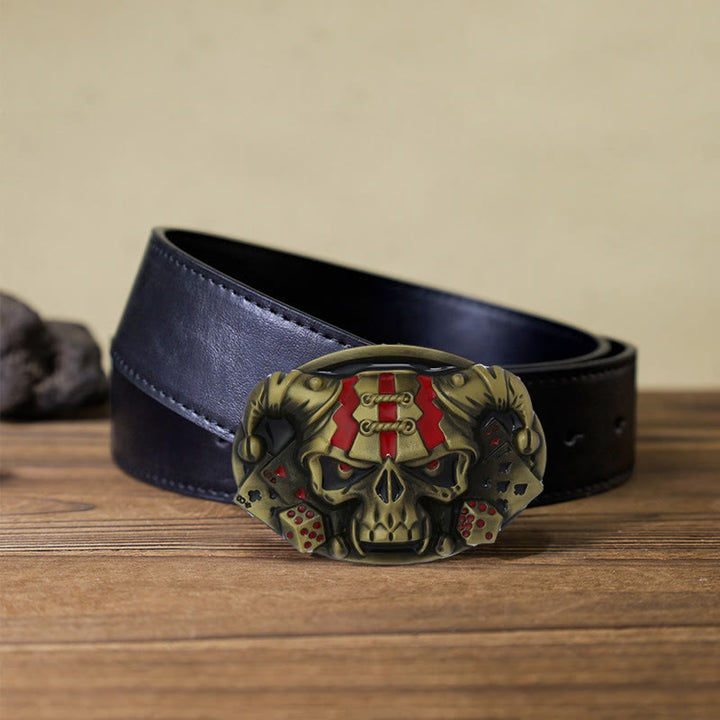 Men's DIY Skull Clown Joker Buckle Leather Belt - Antique Bronze - Black PU Belt (40) - image 8