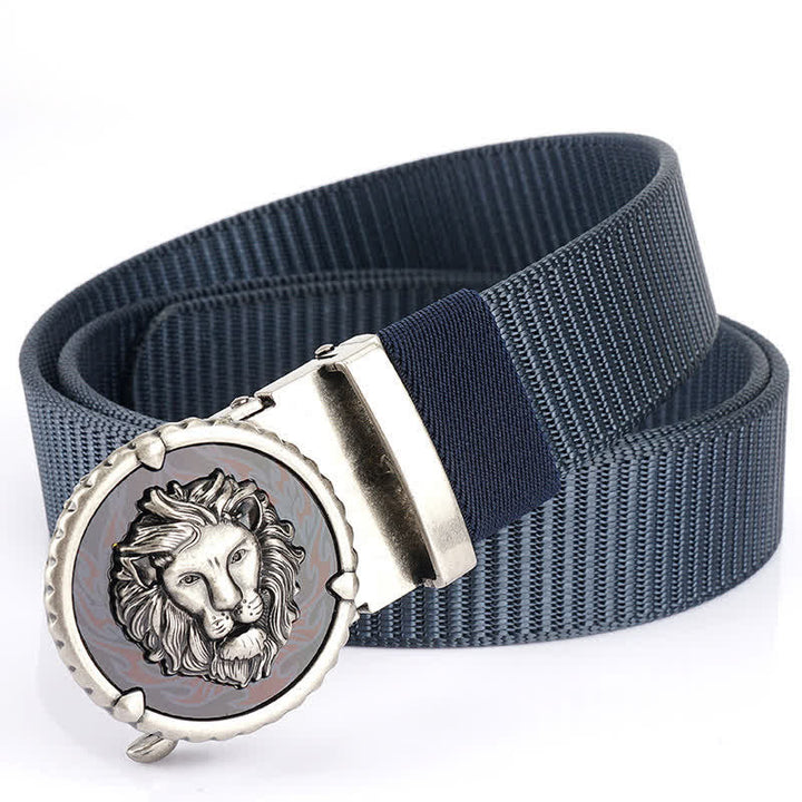 Men's Practical Lion Head Pattern Nylon Belt - Blue / Silver - 48" - image 18