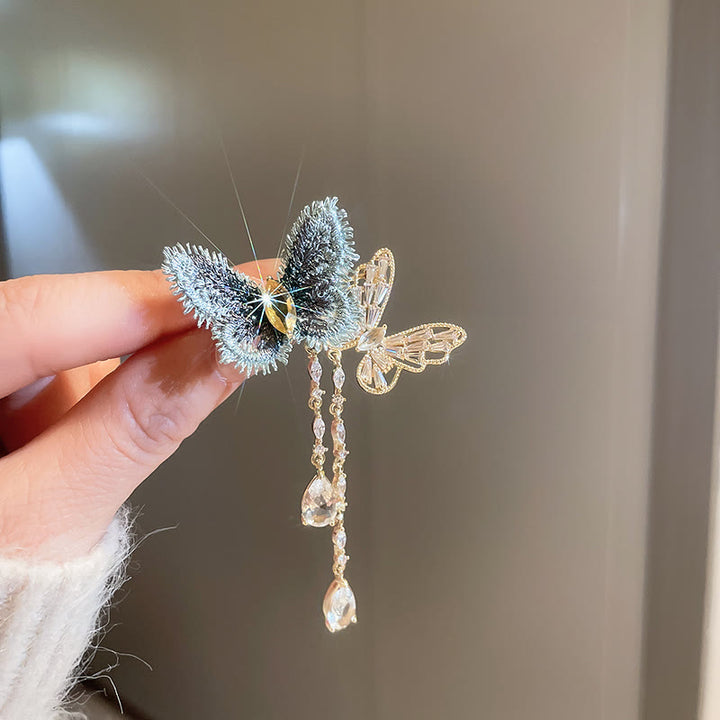 Women's Elegant Blue Butterfly Tassel Brooch - image 3