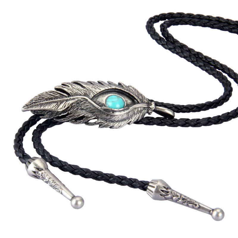 Blue Turquoise Stone Inlay Feather Shape Bolo Tie - image 6