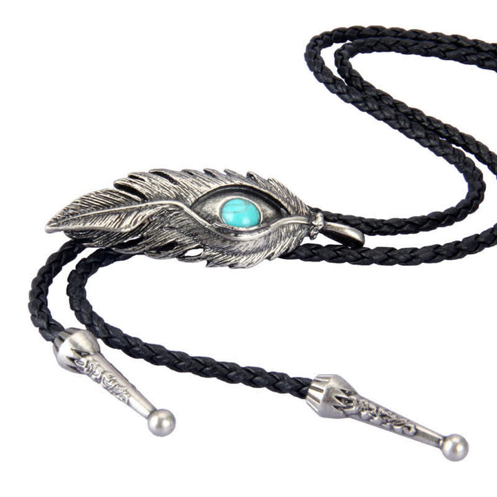 Blue Turquoise Stone Inlay Feather Shape Bolo Tie - image 6