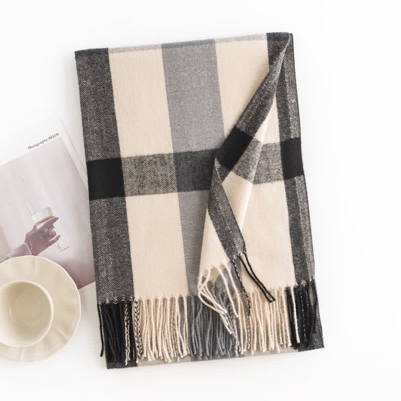 Women's Classy Plaid Imitation Cashmere Scarf - Black - image 14