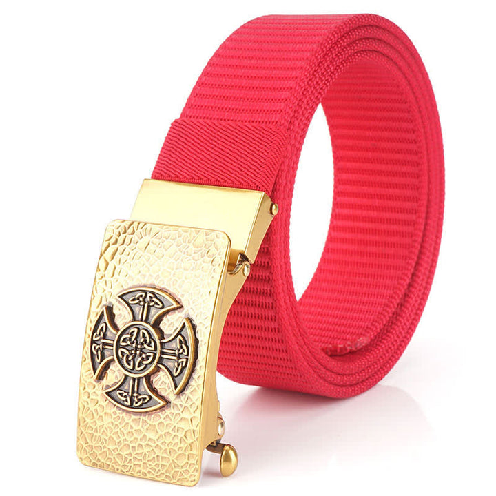 Men's Retro Style Leisure Nylon Belt - Red / Gold - 48" - image 15