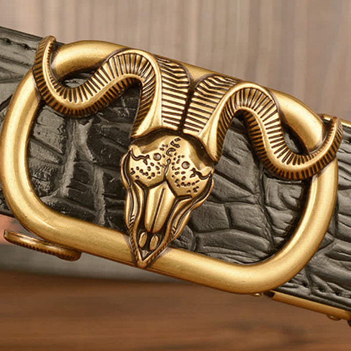 Men's Goat Head Crocodile Print Automatic Buckle Leather Belt - image 6