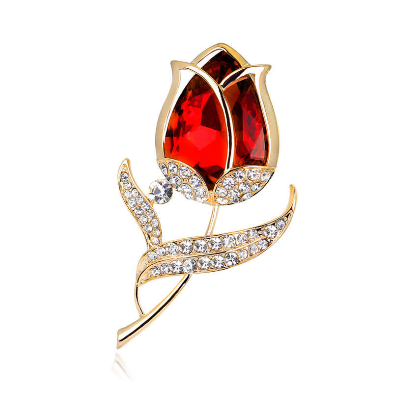 Women's Shining Crystal Tulip Brooch - Red - image 0