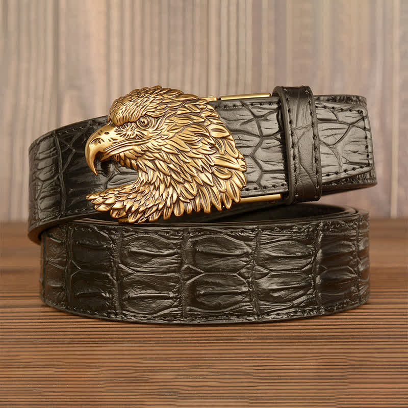 Men's Eagle Head Crocodile Embossed Leather Belt - image 12