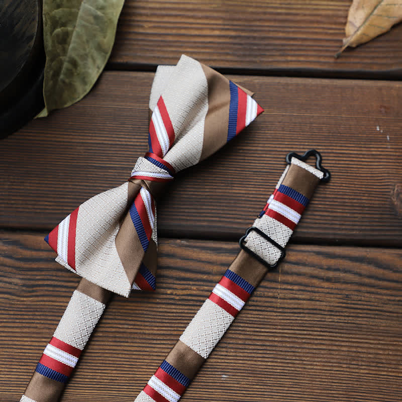 Men's British Striped Floral Bow Tie - Ivory Stripe - image 4