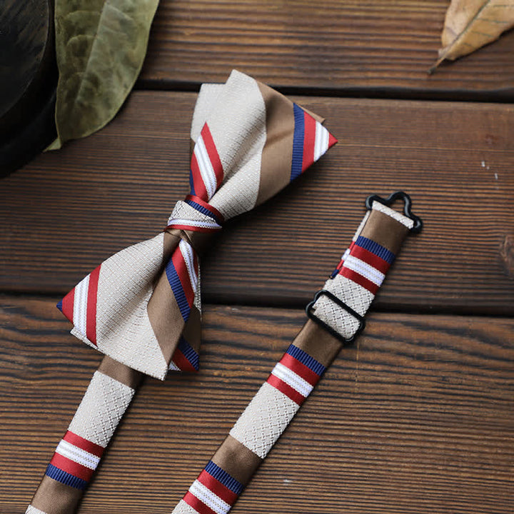 Men's British Striped Floral Bow Tie - Ivory Stripe - image 4