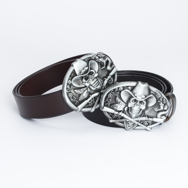 Men's Pirate Skull Cross Guns Leather Belt - image 0