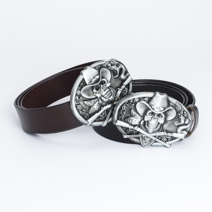 Men's Pirate Skull Cross Guns Leather Belt - image 0