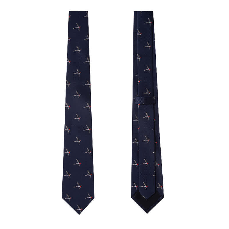 Men's Navy Blue Embroidered Woven Swallow Necktie - image 5