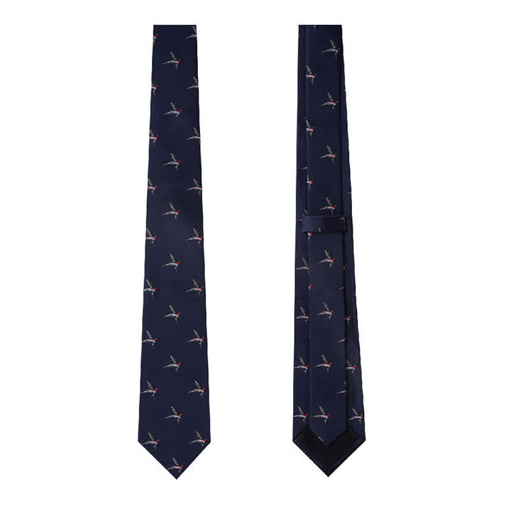 Men's Navy Blue Embroidered Woven Swallow Necktie - image 5