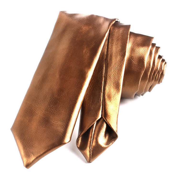 Men's Casual Narrow PU Leather Necktie - Gold - image 12