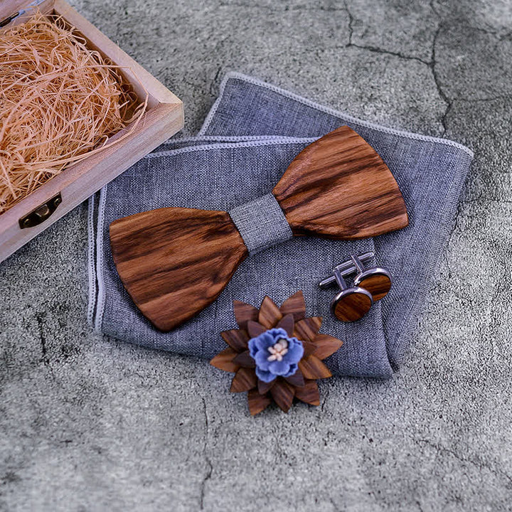 4Pcs Men's Formal Concave Wooden Bow Tie Set - image 3