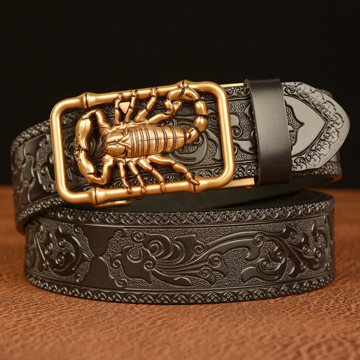 Men's Scorpion Embossed Engraved Leather Belt - Gold & Black - 46 - image 0