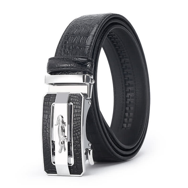 Men's Crocodile Pattern Automatic Buckle Leather Belt - Style #1 - Black / Silver - 44 - image 5