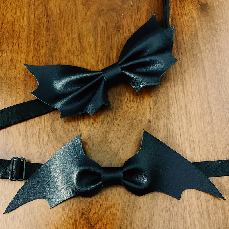 Men's Black Angel Wings Faux Leather Bow Tie - image 3