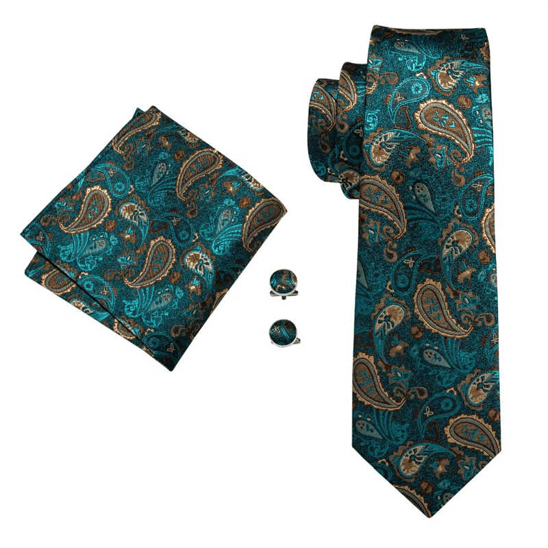 Lake Blue 3Pcs Men's Paisley Necktie Set - image 1