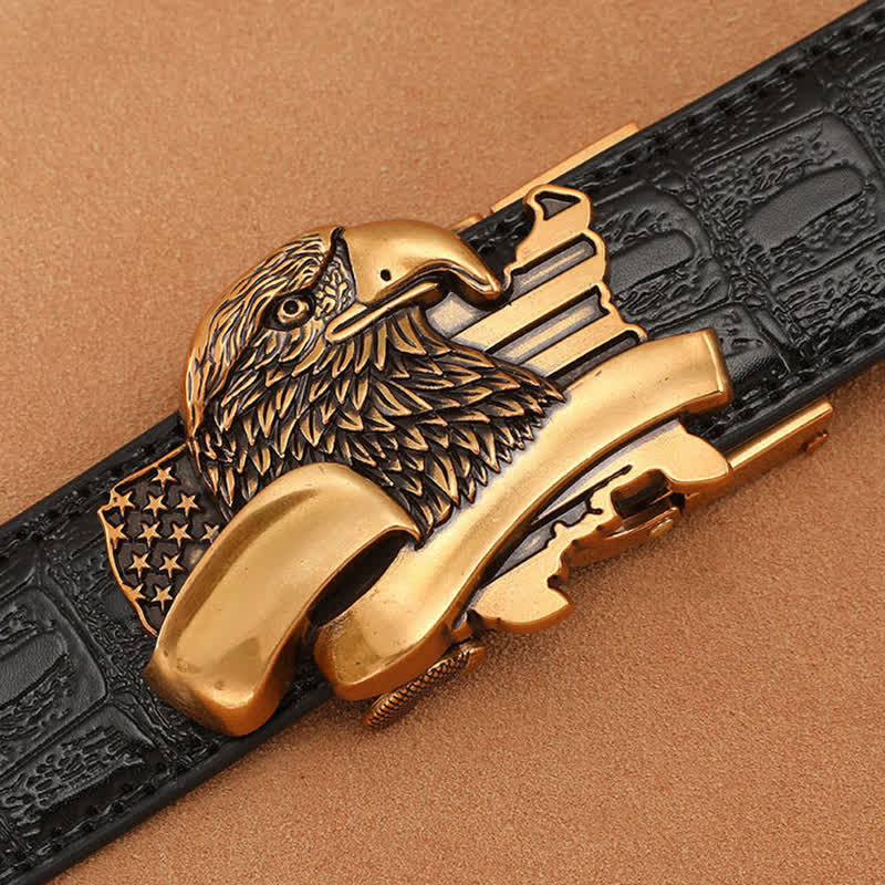 Men's Bald Eagle USA Flag Automatic Buckle Leather Belt - image 1