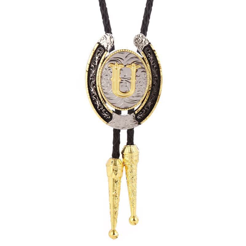 Modern Western Horseshoe Initial Letter A To Z Bolo Tie - Gold - U - image 25