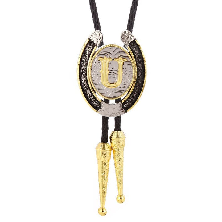 Modern Western Horseshoe Initial Letter A To Z Bolo Tie - Gold - U - image 25