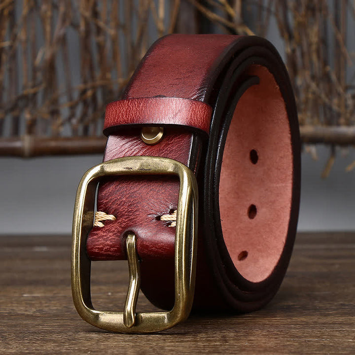 Men's Chic Distressed Cracked Leather Belt - Reddish Brown - 44 - image 10