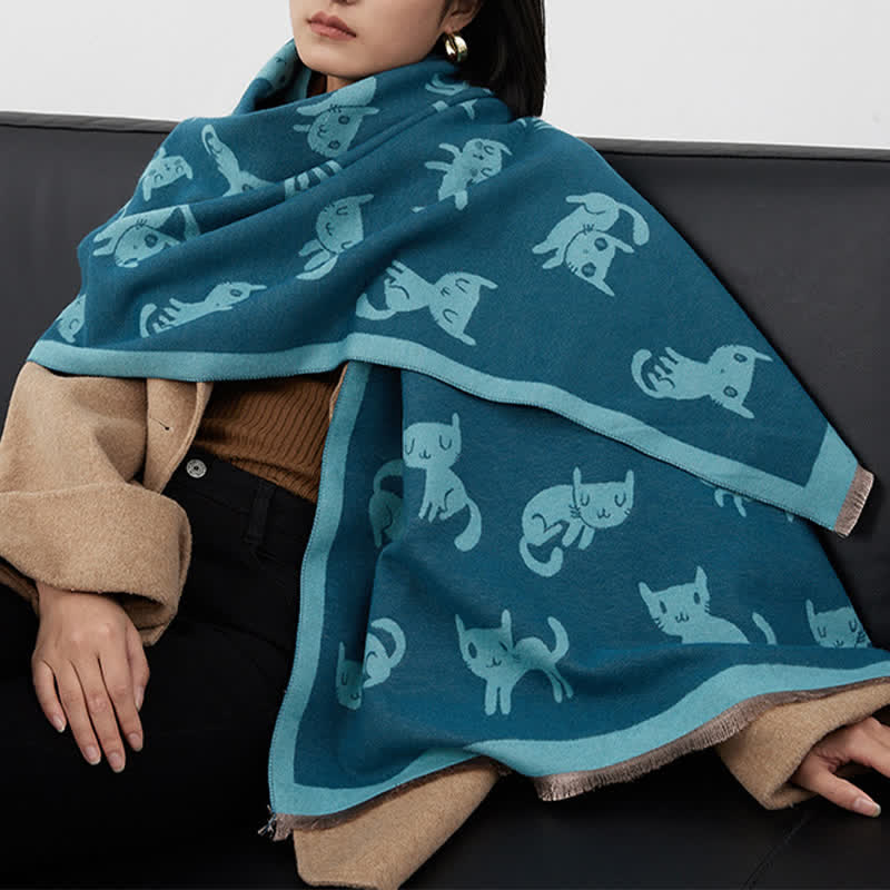 Women's Large Wrap Warm Cat Print Coldproof Scarf - image 6