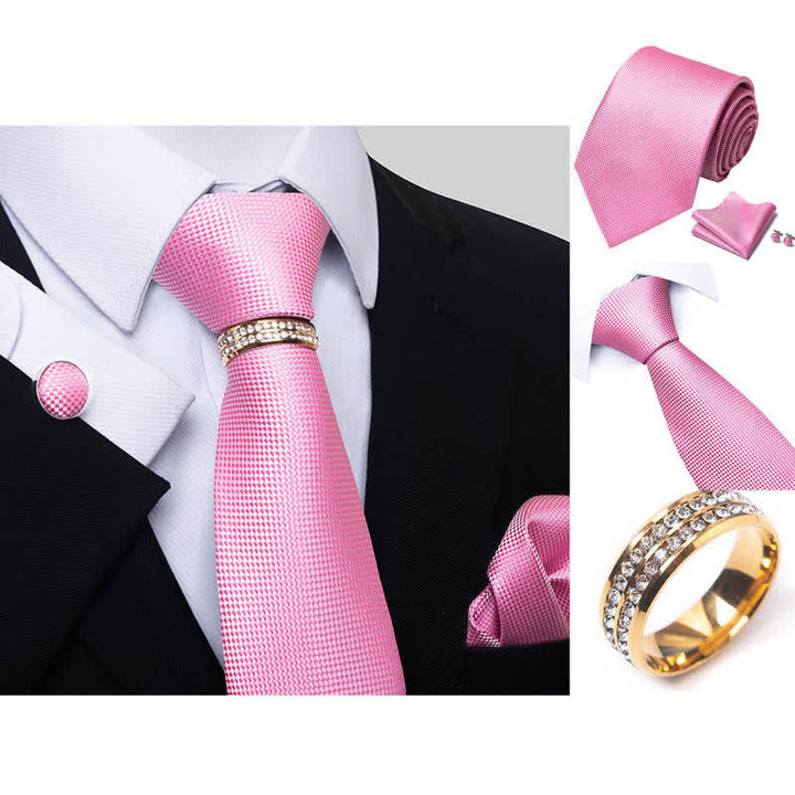 4Pcs Men's Micro-checked Necktie Set With Tie Ring - image 7