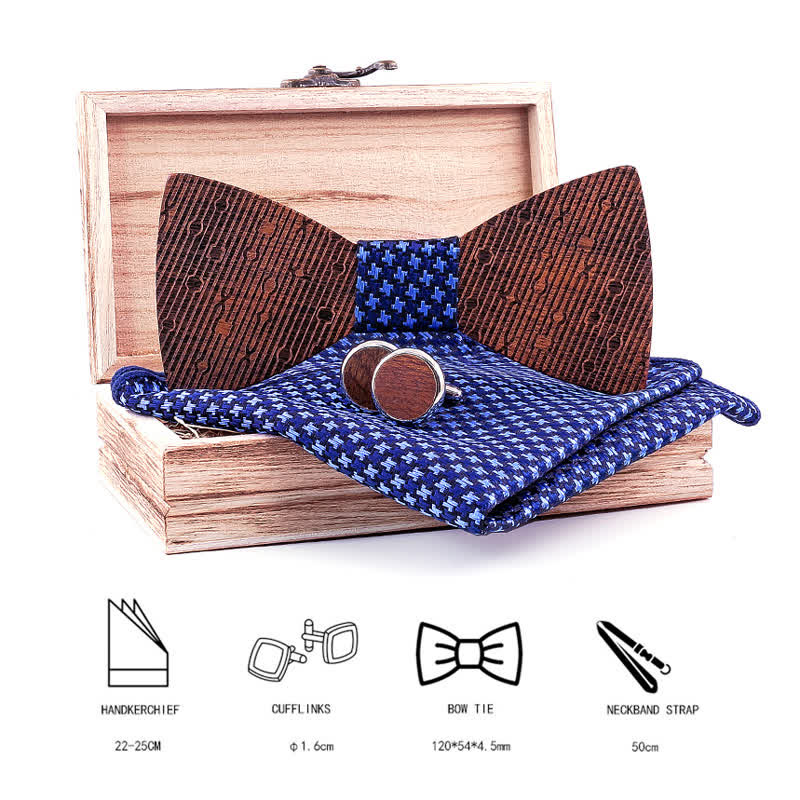 3Pcs Men's Hollow Leaves-shaped Wooden Bow Tie Set - image 1