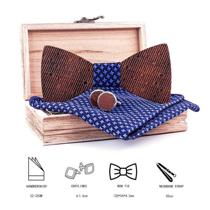 3Pcs Men's Hollow Leaves-shaped Wooden Bow Tie Set - image 1