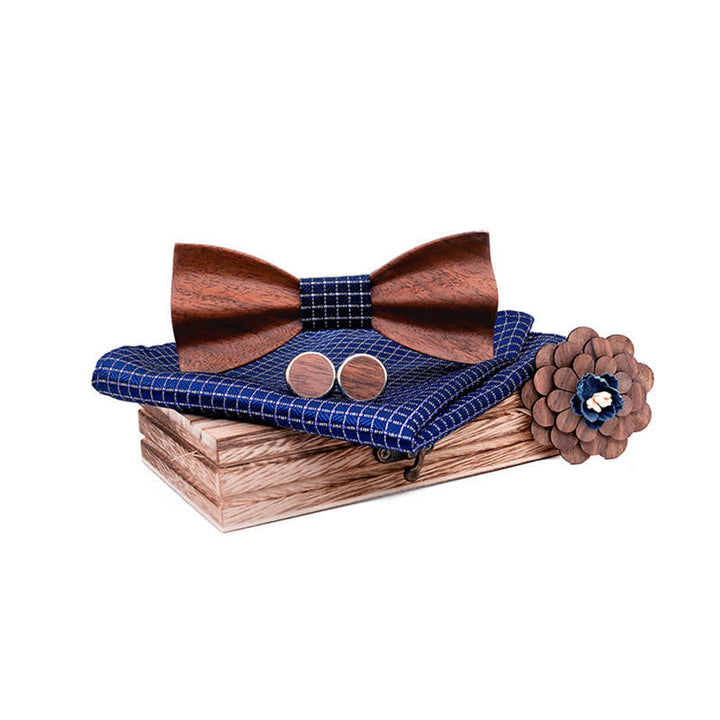 4Pcs Men's Black Walnut Wooden Bow Tie Set - image 2
