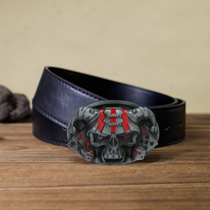 Men's DIY Skull Clown Joker Buckle Leather Belt - Antique Silver - Black PU Belt (40) - image 9