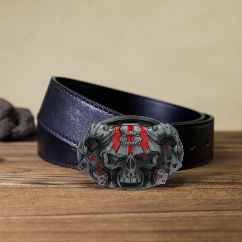 Men's DIY Skull Clown Joker Buckle Leather Belt - Antique Silver - Black PU Belt (40) - image 9