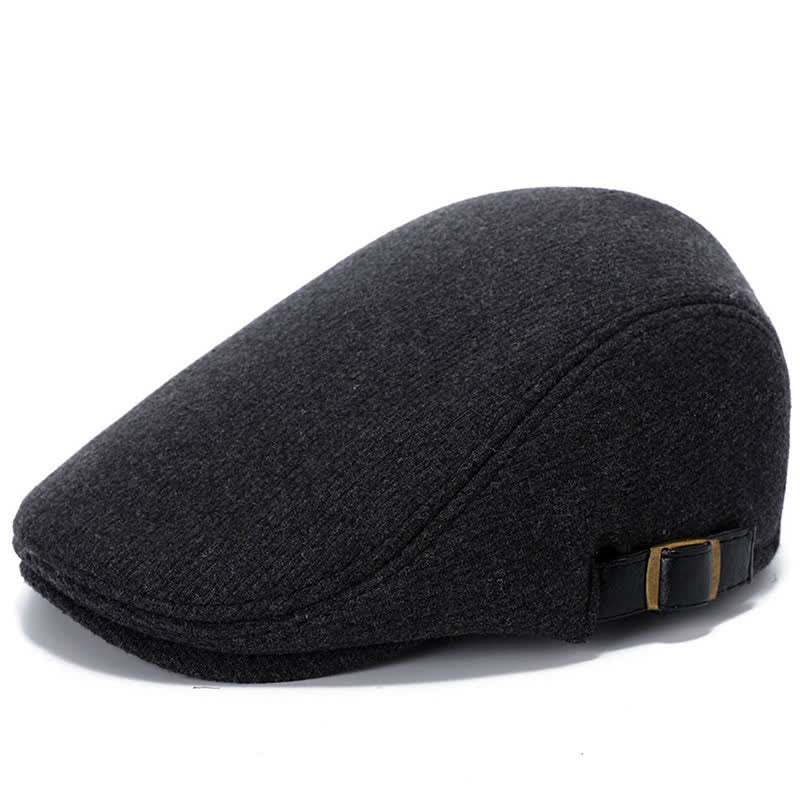 Leather Adjustable Buckle Flat Beanie Cap Beret - Solid Gray - Adjustable (about 22"-23 1/4") - image 8