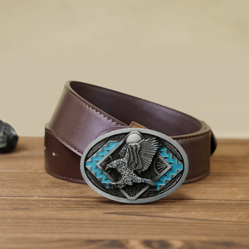 Men's DIY Enamel Landing Eagle Buckle Leather Belt - Eagle - Brown PU Belt (40) - image 6
