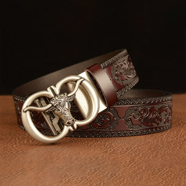 Men's Bull Head Buckle Leather Belt - image 13