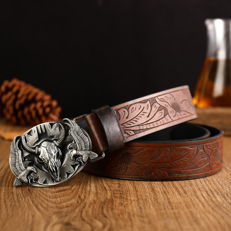 Men's Vintage Bull & Dual Eagles Leather Belt - Style #4 - 42 - image 10