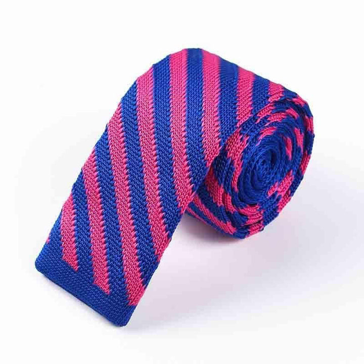 Men's Diagonal Striped Knitted Necktie - Pink & Blue - image 12