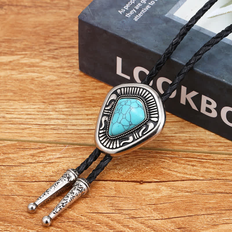 Special Geometric Blue Turquoise Stone Agate Bolo Tie - image 2