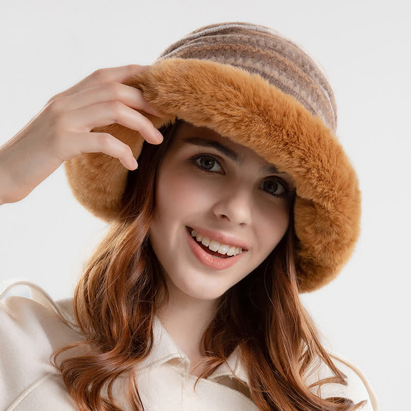 Women's Striped Warm Plush Brim Bucket Hat - image 2